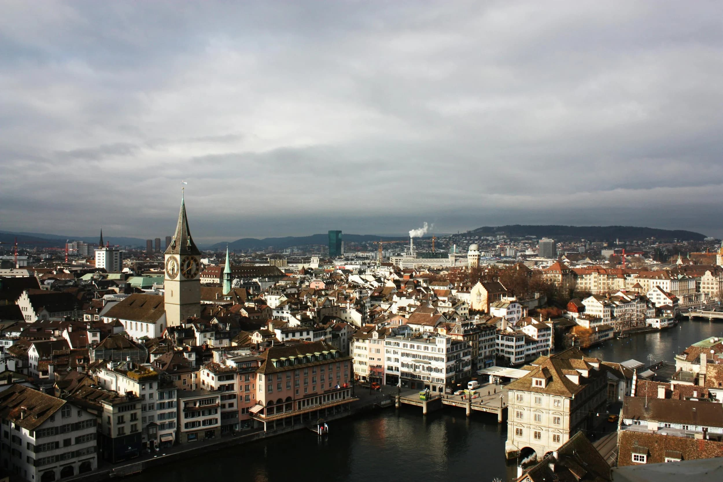 Swiss city street in soft light