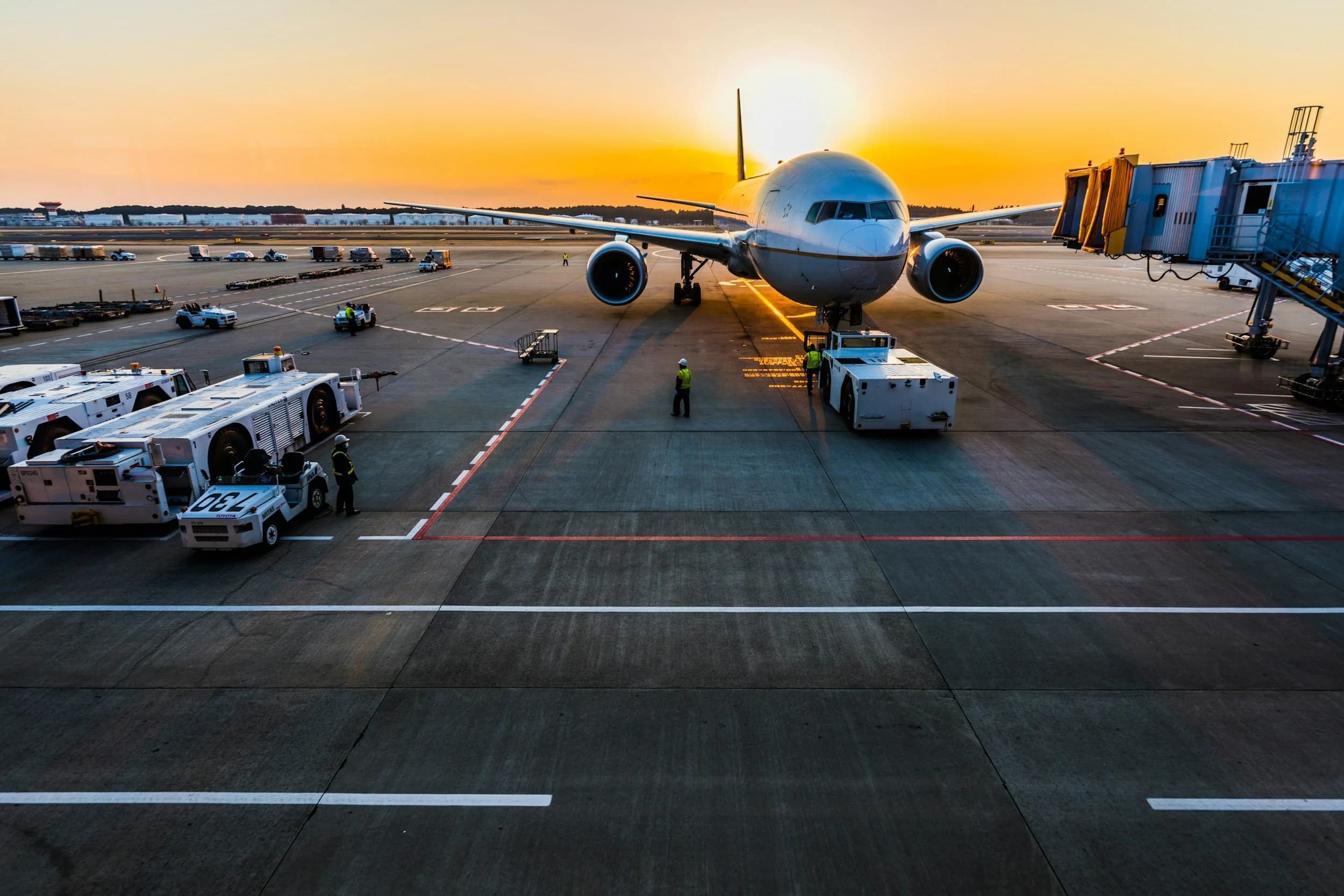 Private jet on the tarmac at dusk